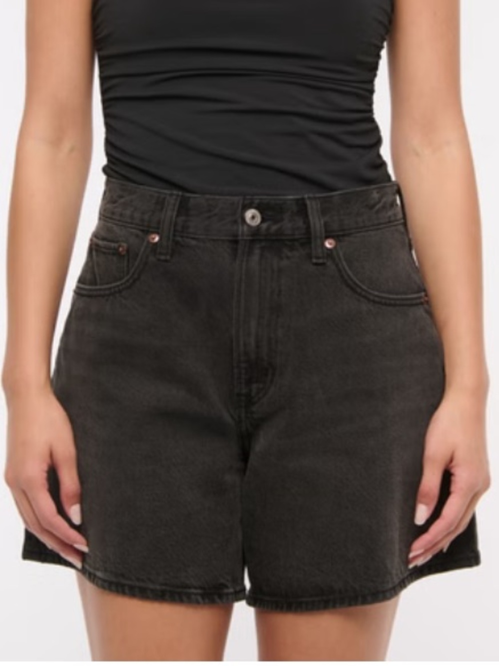 Abercrombie & Fitch The Loose Short Mid Rise Black Denim Shorts Woman’s Size 27
